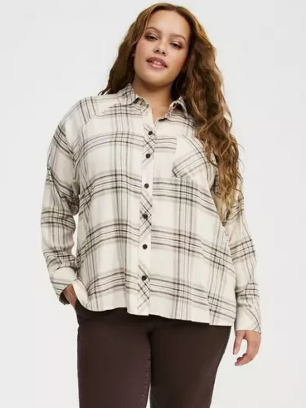 NEW Torrid Raglan Relaxed Oversized Pia Ivory Soft Plaid Shirt Plus Size 3X